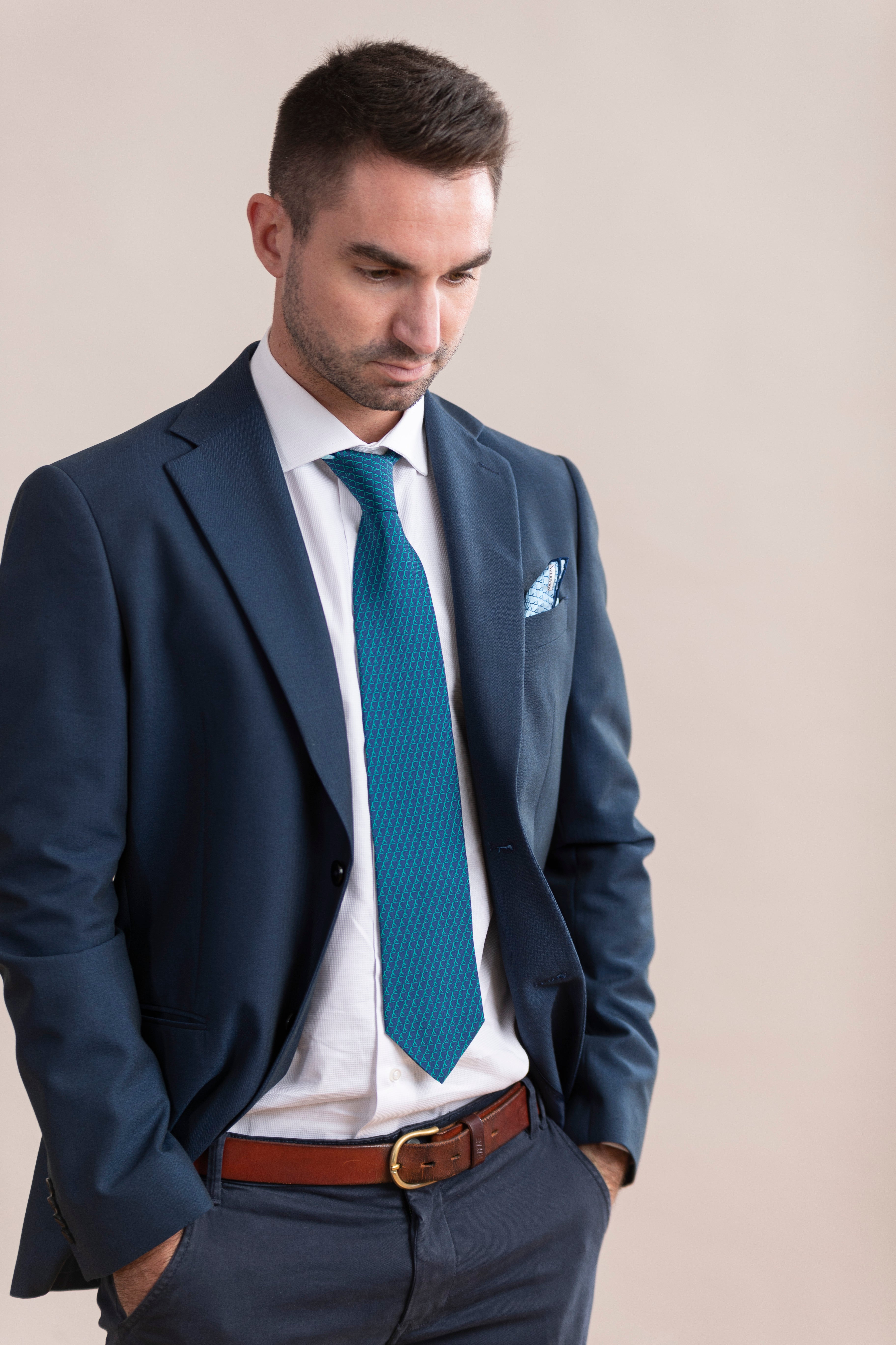 Pure Silk Tie | Blue with Green Logo