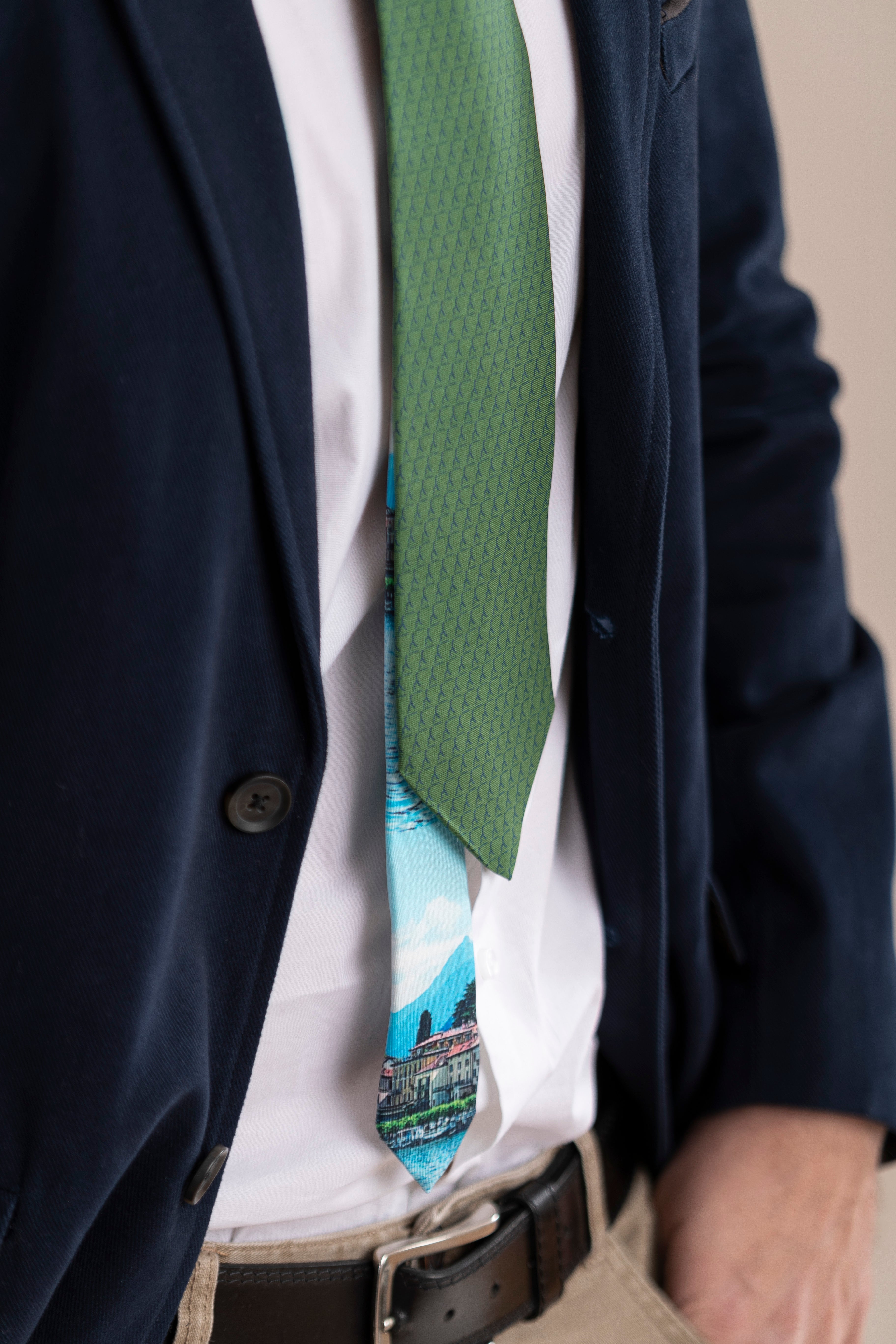 Pure Silk Tie | Green Logo & Colorful Tail